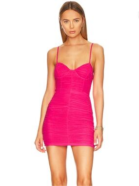 Revolve H:ours Estelle Hot Pink Ruched Bodycon Mini Dress
